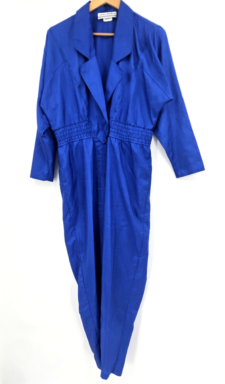 Joan Walters 80s Vintage Jumpsuit Retro Office Cobalt Blue Lightweight Size 8